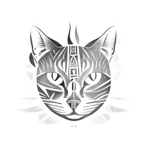 A Tribal-inspired Cat Silhouette Playing A Guitar