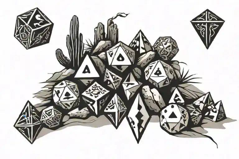 Desert Landscape And Dice Intertwined