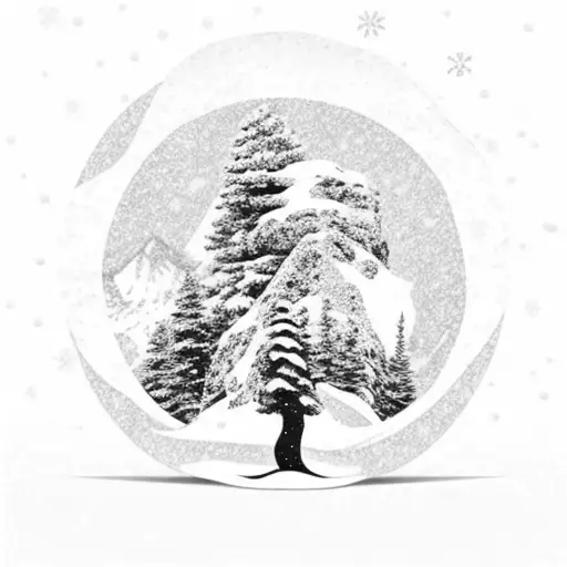 Quarter Sleeve Snow Covered Mountain Back Drop With Juniper Tree In Front With Bear In Landscape