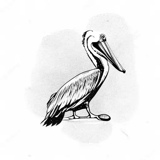 A Black And Grey Sketch Of A Pelican Chilling On A Hammock With Headphones On