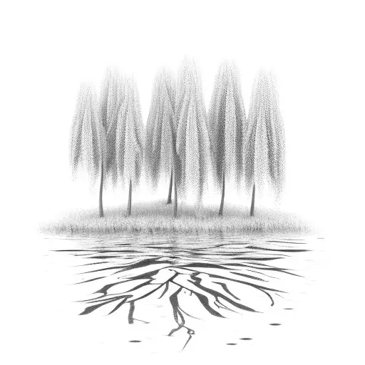 Purple Flowering Willow Tree On Edge Of Water