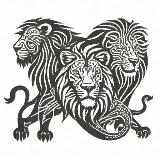 Lion And Lioness Wearing A Showing Strength Family Spirituality