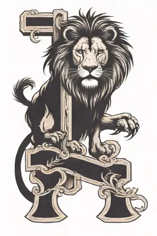 Lion Above A Wooden Cross