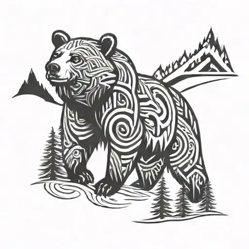 Peaceful Mountains Forest Bear