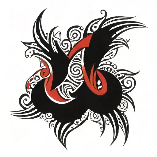 Black And Red Tribal Tattoo Design Combining Elements