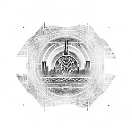 African Tribal Sunrise Integrated With The Chicago Skyline Technology And Binary Coding