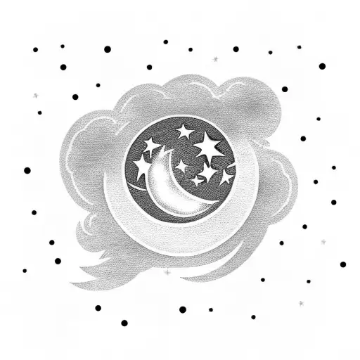 Cloud With Moon An Lightning Star