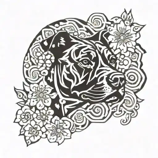 A Pitbull Surrounded By Flowers And Love