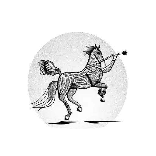 Line Art Horse Jumping Over Setting Sun