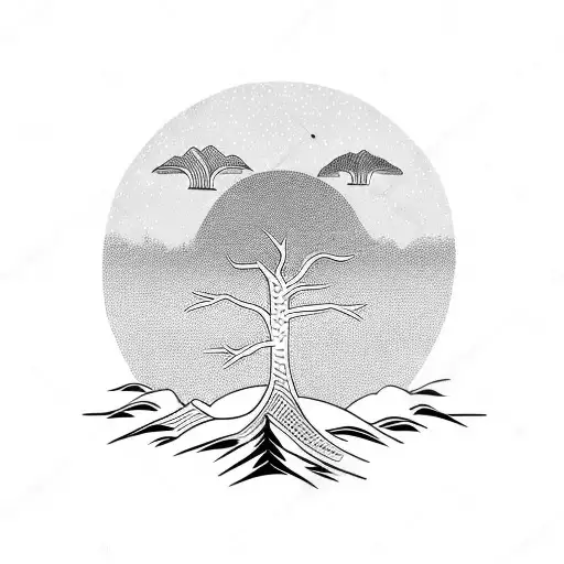 Sunset And Sea And Forest Tree