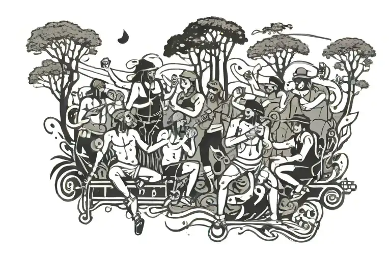 Wild People Partying In The Forest Near Railway Track