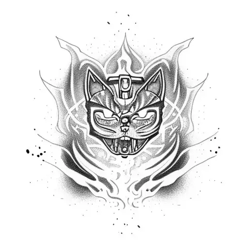 A Shinobi Cat Skull On Fire