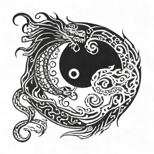 Dragon And Phoenix As Yin Yang Symbol Formed