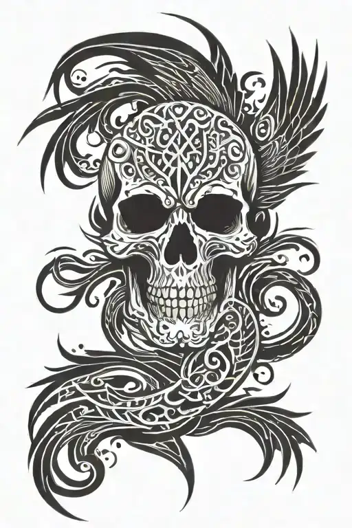 Skull Phoenix Tattoo Design Combining