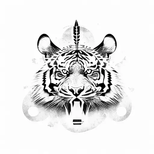 Tiger With Native American Headdress