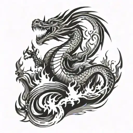A Sketch Style Tattoo Of A Dragon Breathing Fire Onto The Canals Of Venice In Italy