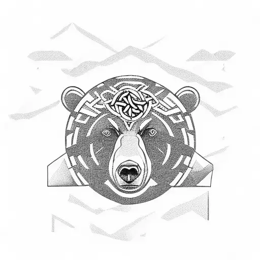 Bear With Forest And Mountains And A Celtic Theme