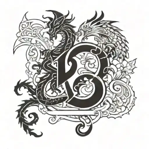 Dragon And Phoenix Fighting With A Letter Y And A Flower By Liz Scout