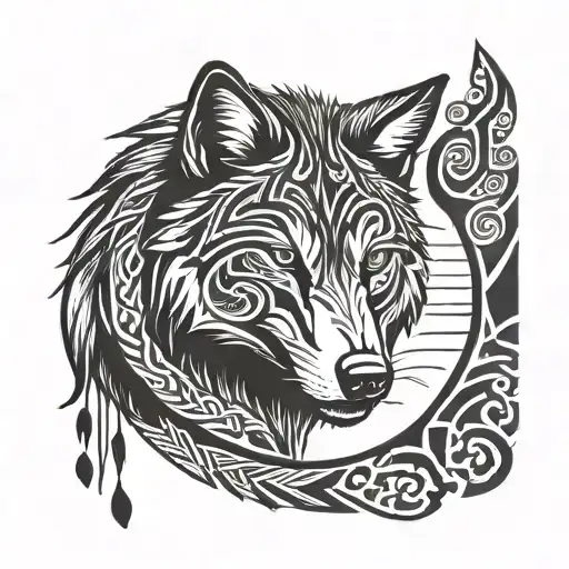 Wolf With Japanese Armband Tattoo Designs