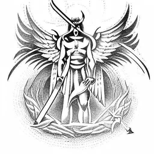 Archangel Standing Over Satan With Sword Through His Skull