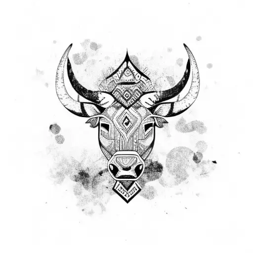 Wild Tribal Bull In Black And White