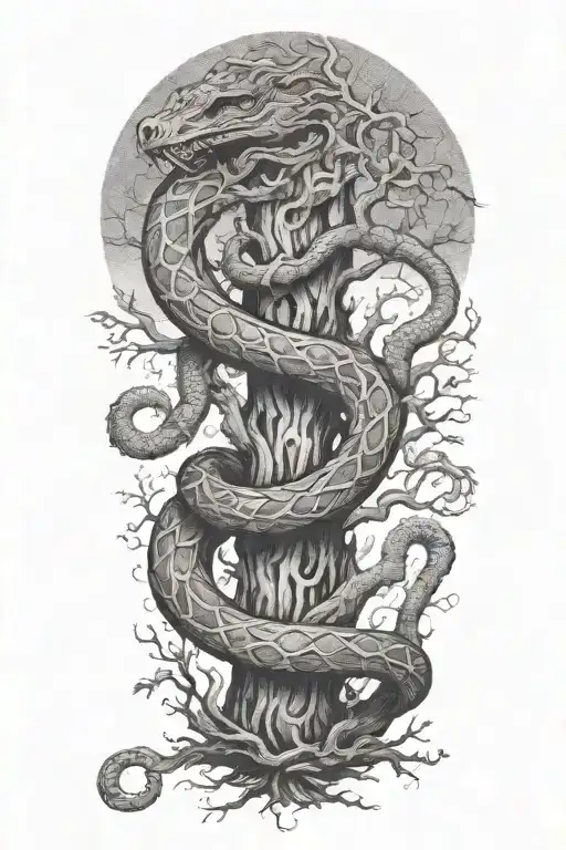 Tree Bark Texture With Snake Wrapping Around