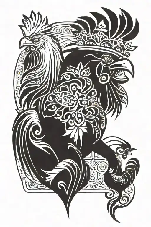 Dog And Rooster Wearing A Crown