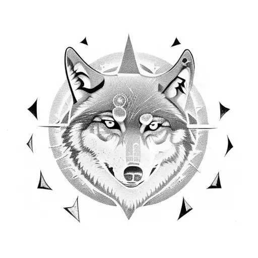 Wolves Chasing The Sun And Moon Around A Tree Of Life With A Dragon And Runes Within