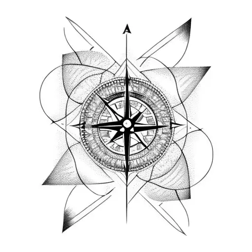 Compass With Arrow And Abstract Plant Vines