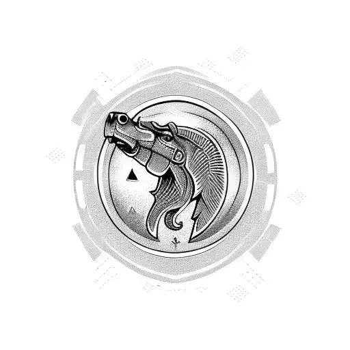 Technical Draft-inspired Design Featuring A Ford Mustang In A Geometric Style