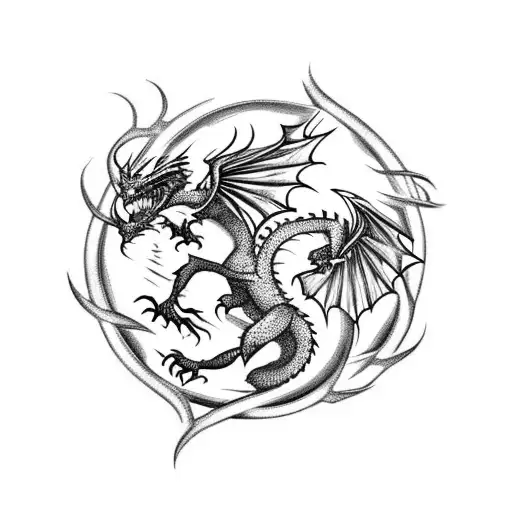 A Dragon Intertwined With A Phoenix In A Battle To The Death