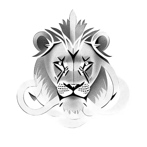 Two Cubs With Lion Standing Above