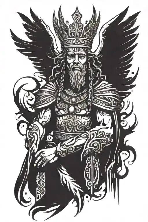 King Solomon Portrait With Angel Wings And Cracked Pillars