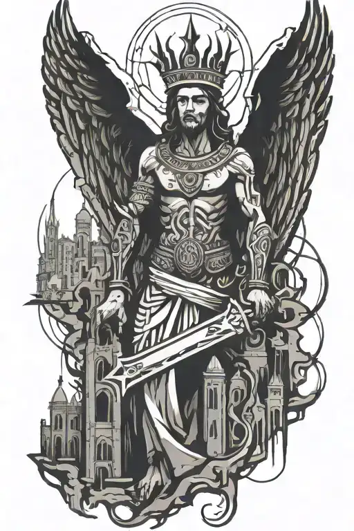 King Solomon Angel Over City Ruins