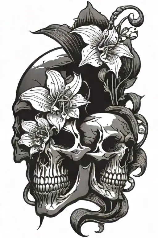 Skull And Lily Of The Valley Growing Inside Out