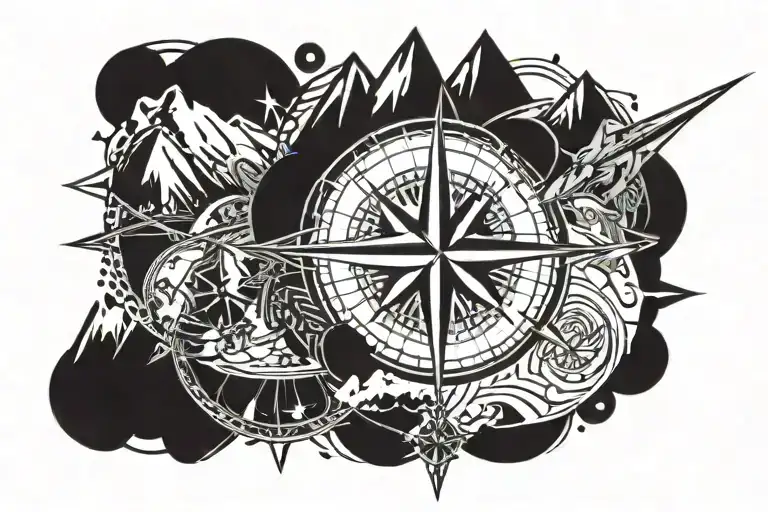 Wrap Around Arm Mountain Range And Compass Rose