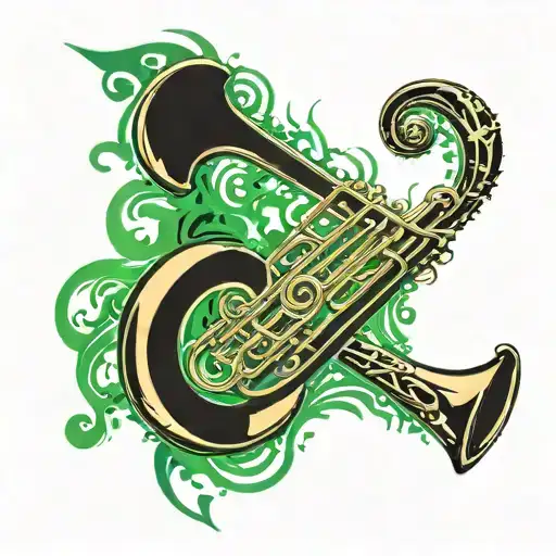 Gold Trombone With Green Fire