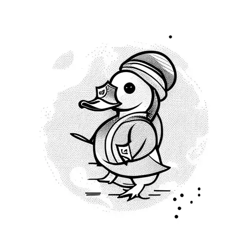 Duck On The Moon With A Poncho And A Flatcap On