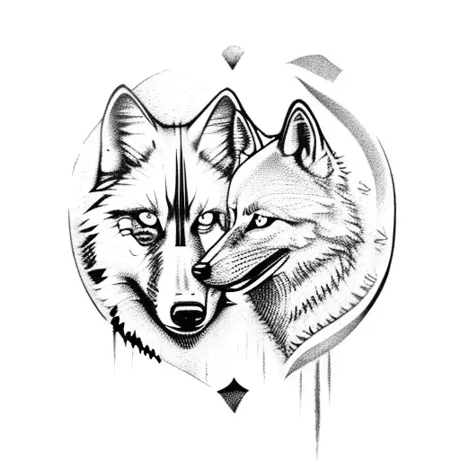 White Wolf With A Black Wolf Happy Together