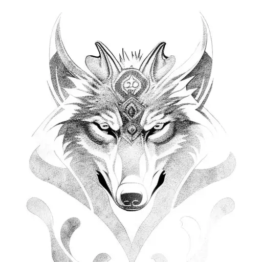 Fenris Wolf With Two Ravens