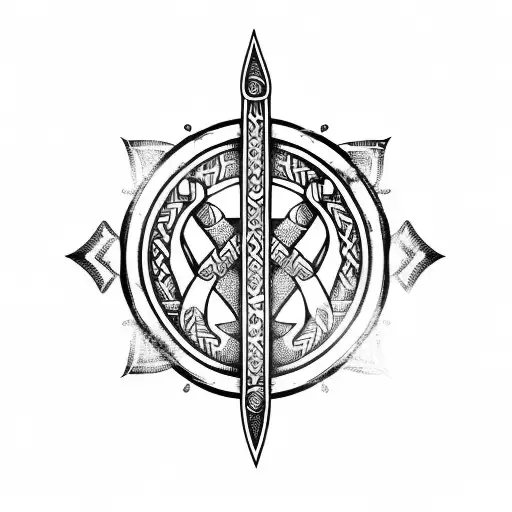 A King Viking Sword With Tribal Roots Sprawling To The Sides And Composed Of Viking Signs