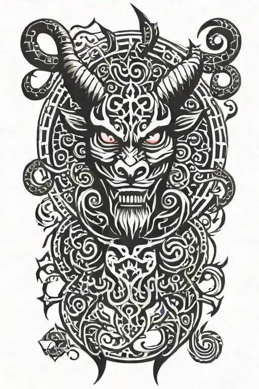 Devil Holding Om Symbol Surrounded
