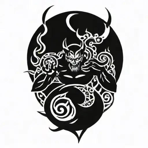 Devil Holding Om Symbol Surrounded