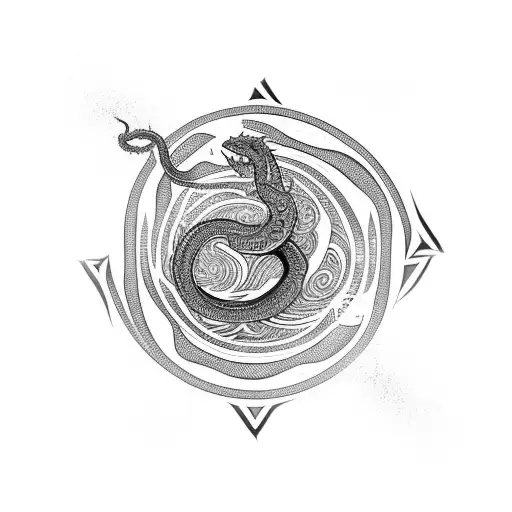 Jormungand Serpent With Lines And Waves Of Water