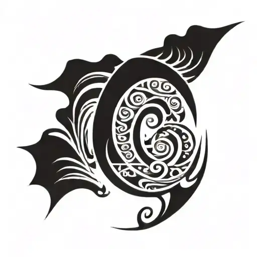 Crescent Moon With Waves And An L