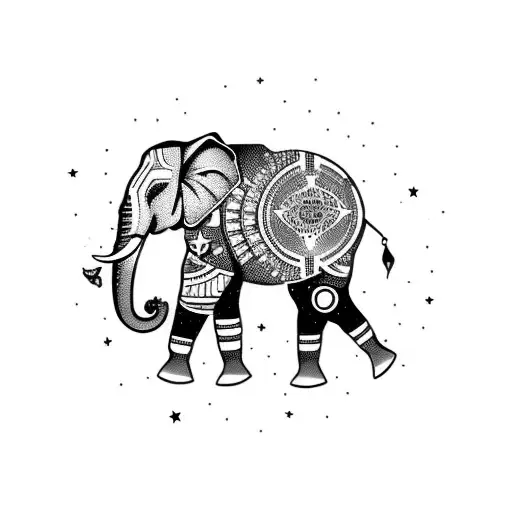 A Cosmic Elephant Floating In Space Surrounded By Colorful Planets