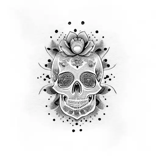 Skull Flower Dots Watercolor Pink Mint