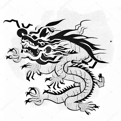 Chinese Dragon Holding Gun And Rose