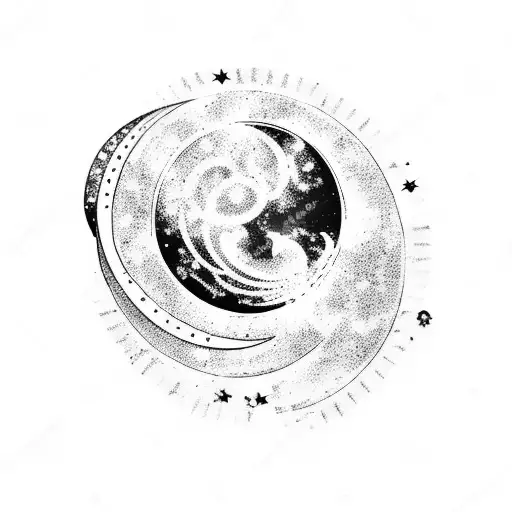 A Celestial Scene With A Crescent Moon Made Of Coffee Beans