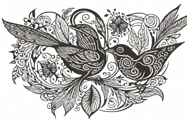 Wren Flying Over Leaf Intertwined